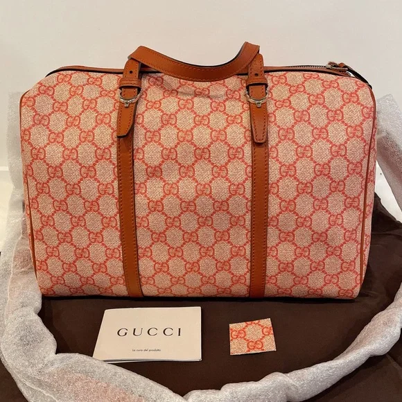Gucci 322231 nice GG Supreme canvas boston bag Orange - Picture 1 of 11